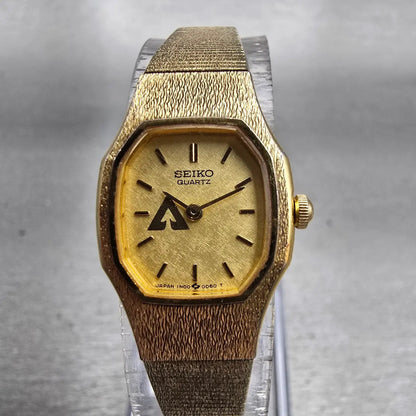 Seiko Watch Women 16mm Gold Dial Gold Tone Oval 1N00-5B29 New Battery Vintage0