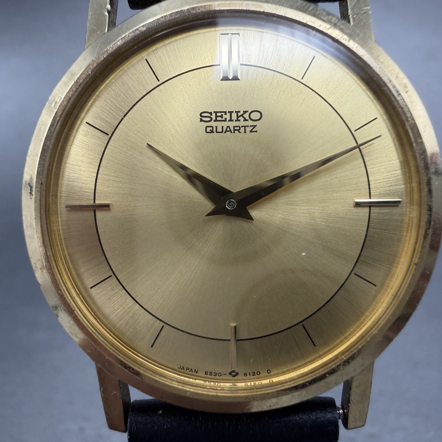Seiko Watch Unisex 30mm Champagne Dial Gold Tone Round VTG 6530-6060 New Battery1