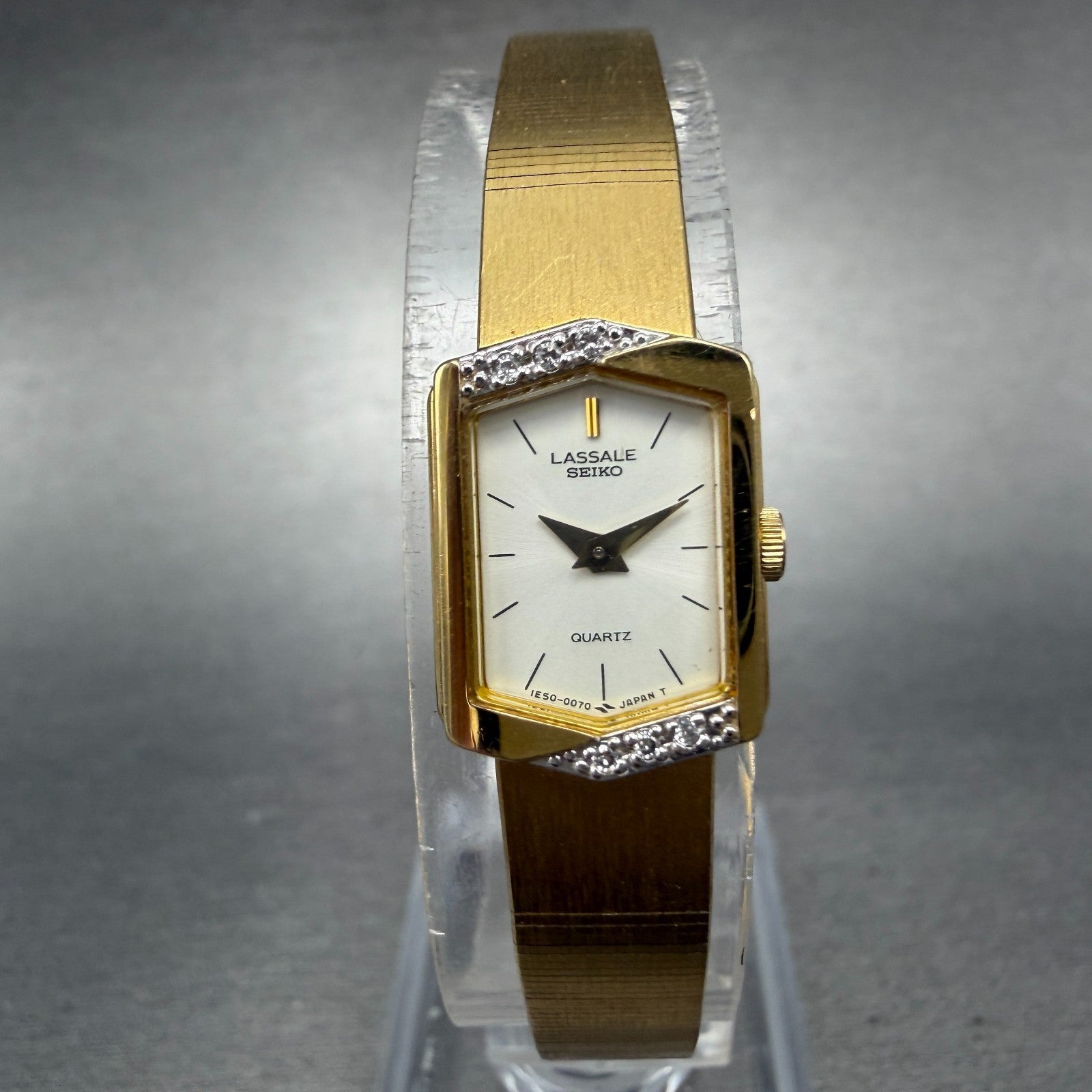 Seiko Lassale Watch Women 13mm White Dial Gold Tone Hexagon 1E50-5039 New Batt A0