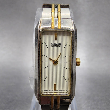 Citizen Tank Watch Women 13mm White Dial Two Tone Rectangle New Battery1