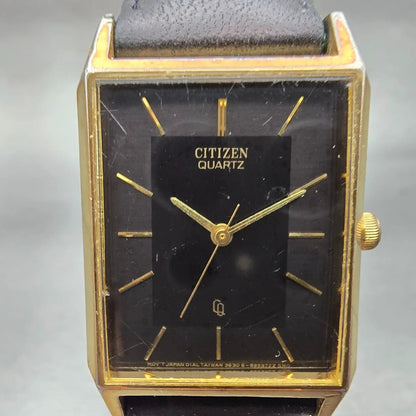 Citizen CQ Watch Men 25mm Black Dial Gold Tone Rectangle 3630-890825 New Battery1