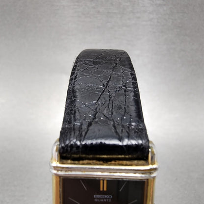 Seiko Tank Watch Women 20mm Black Dial Gold Tone Rectangle 1400-5240 New Battery