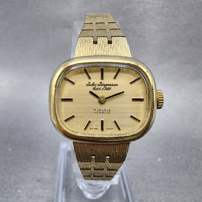 Jules Jurgenson Watch Women 25mm Gold Dial Gold Tone Manual Wind Runs READ!! VTG0