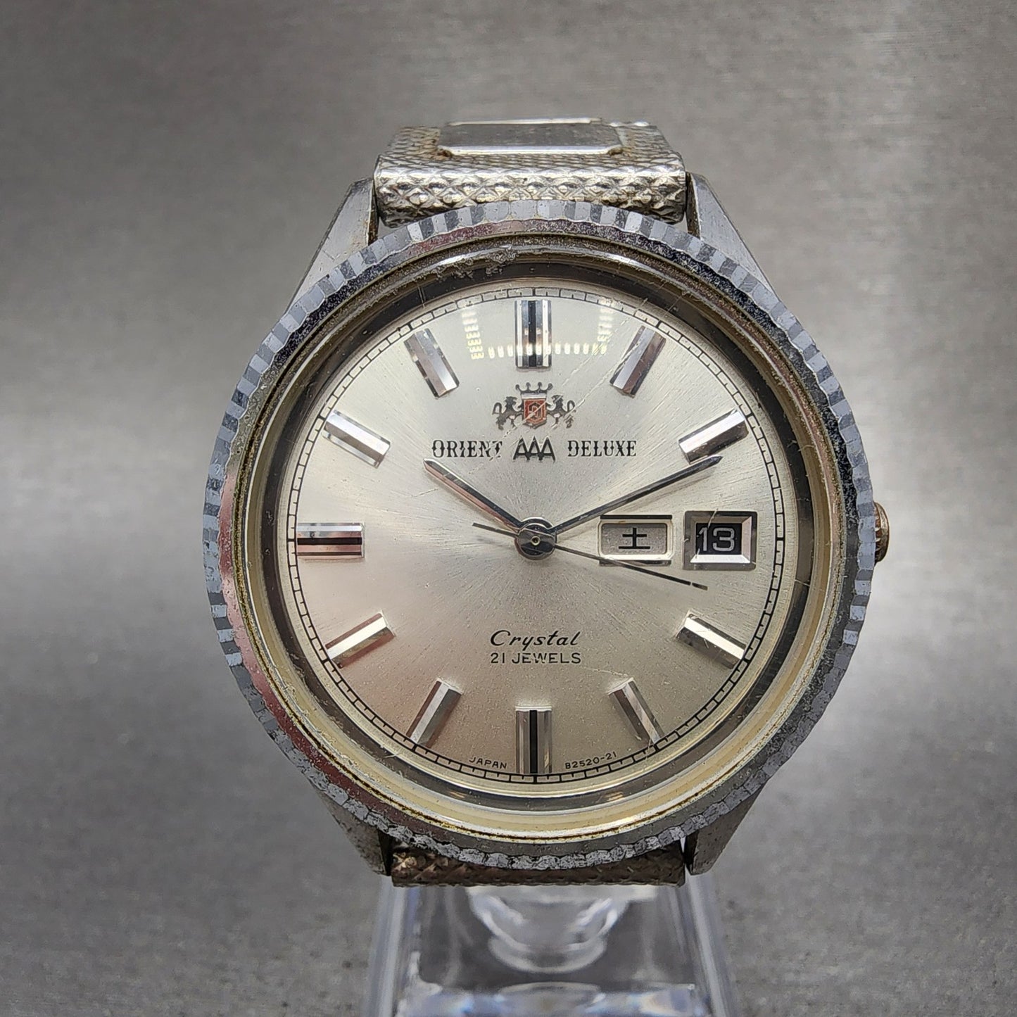 Orient AAA Deluxe Crystal Watch Men 36mm White Dial Silver Daydate READ!!!! Runs0
