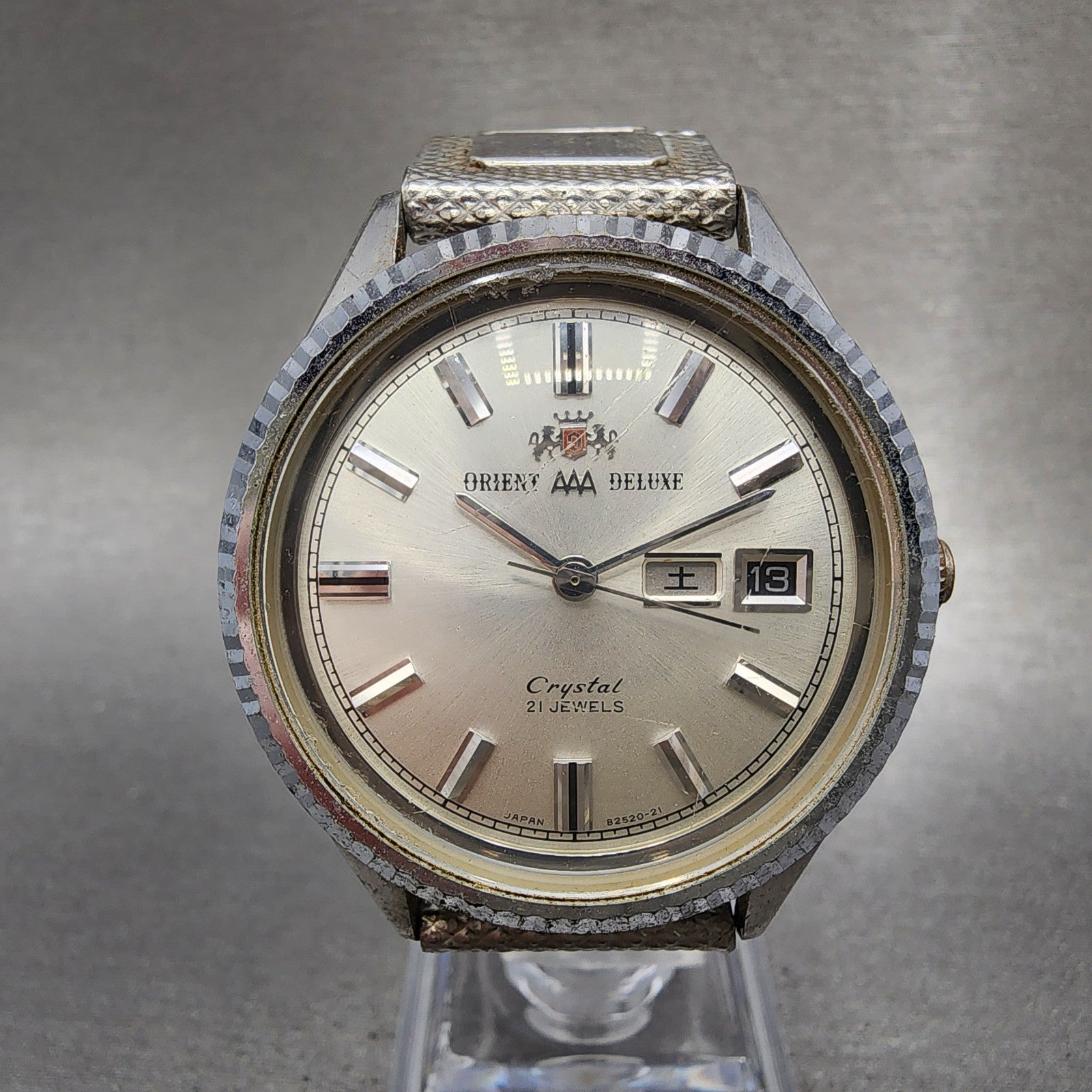 Orient AAA Deluxe Crystal Watch Men 36mm White Dial Silver Daydate READ!!!! Runs0