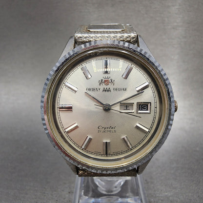 Orient AAA Deluxe Crystal Watch Men 36mm White Dial Silver Daydate READ!!!! Runs0