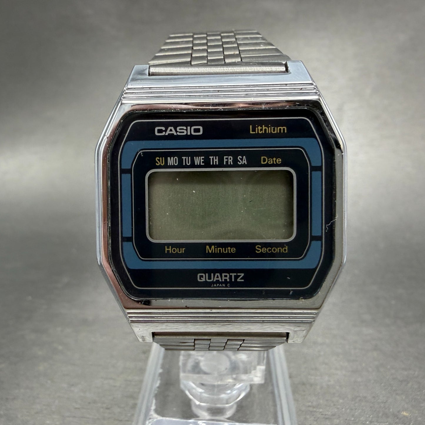 Casio 155-B817 Watch Men 34mm Digital Silver Tone Daydate Octagon PARTS0