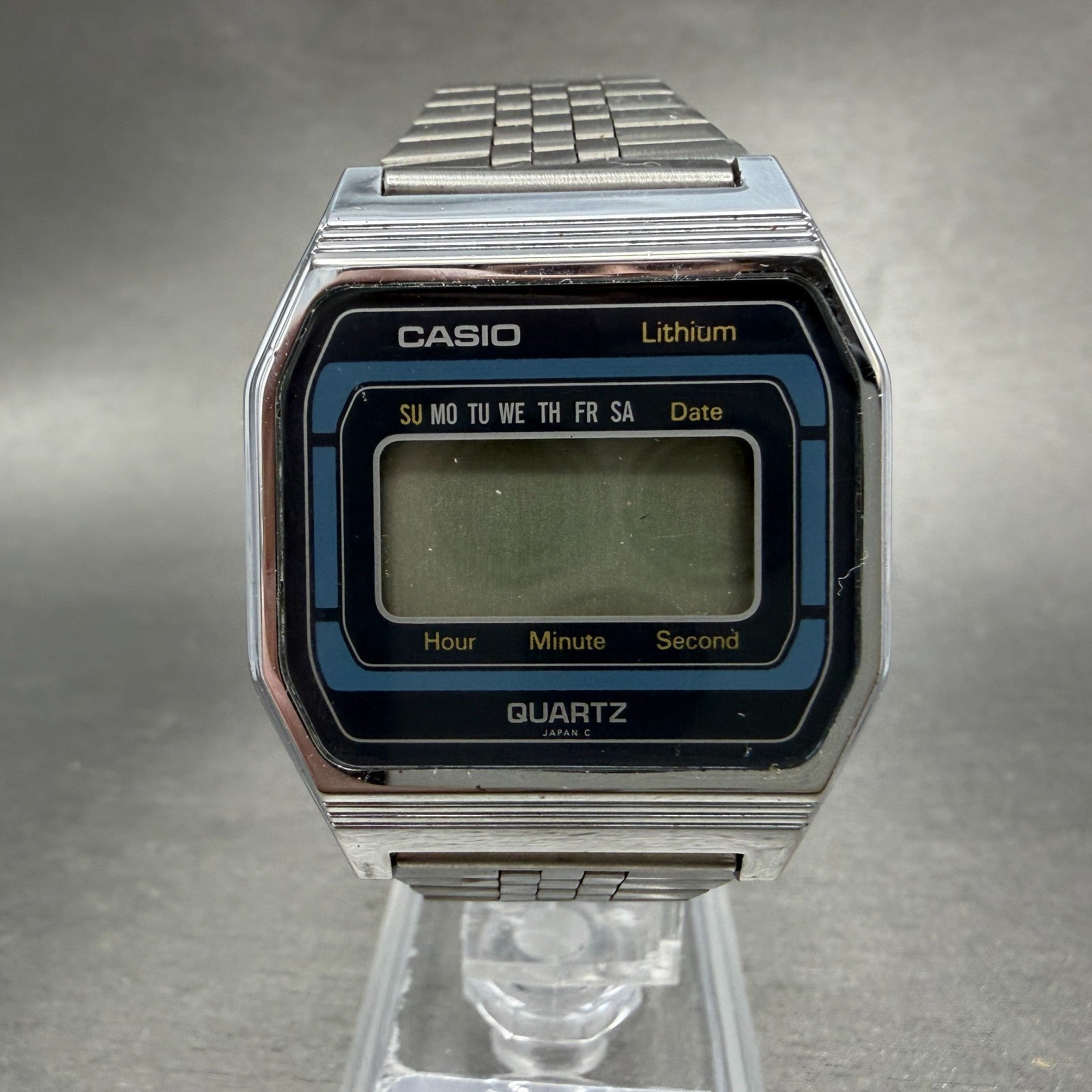 Casio 155-B817 Watch Men 34mm Digital Silver Tone Daydate Octagon PARTS0