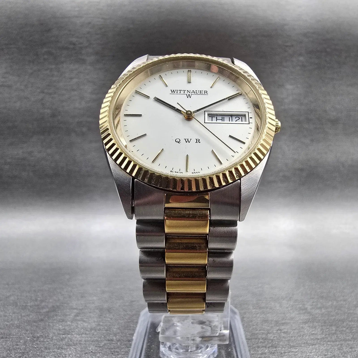 Wittnauer President Watch Men 35mm White Dial Two Tone Date Round QWR New Batt5