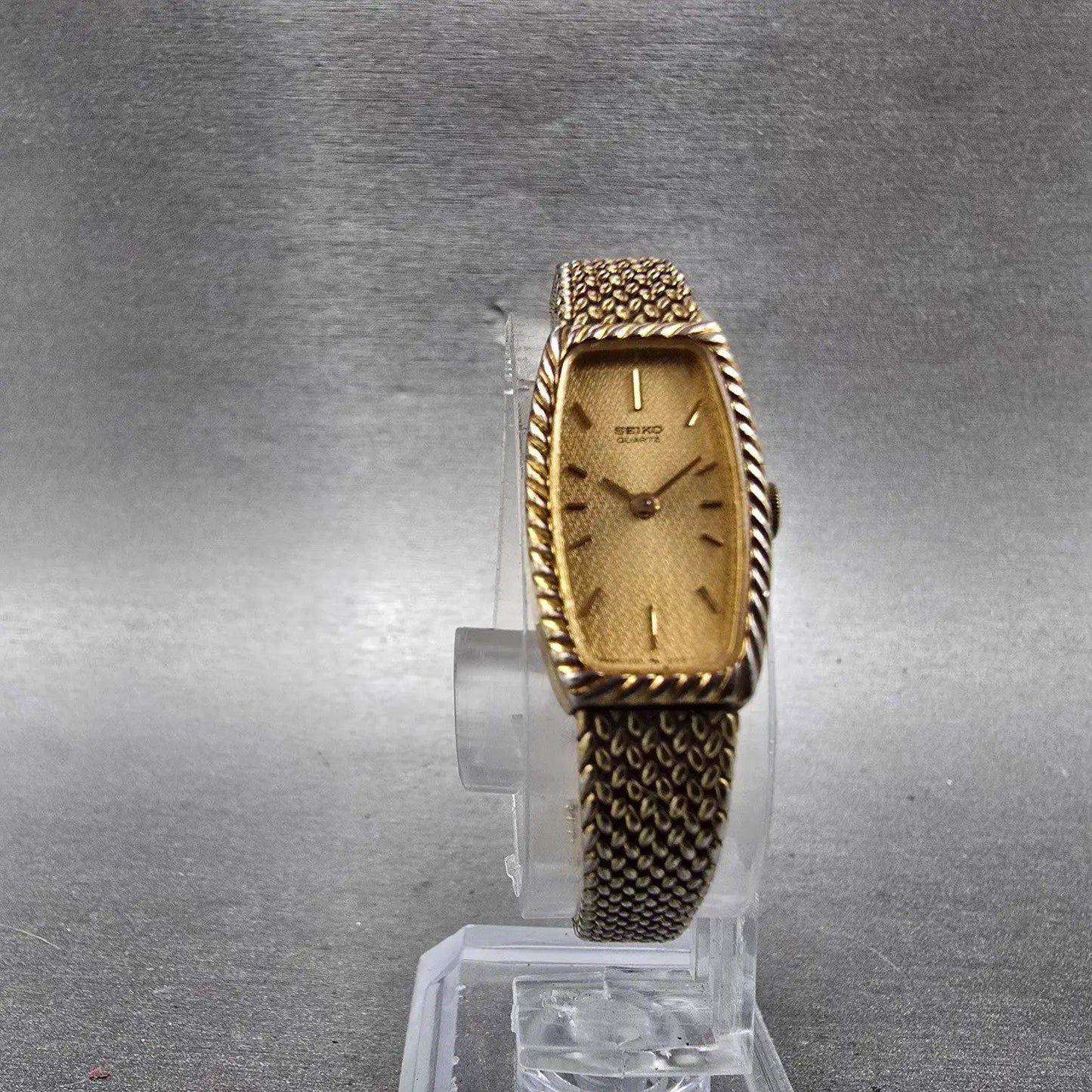 Seiko Tank Watch Women 14mm Champagne Dial Gold Tone 1320-5959 New Battery VTG H5