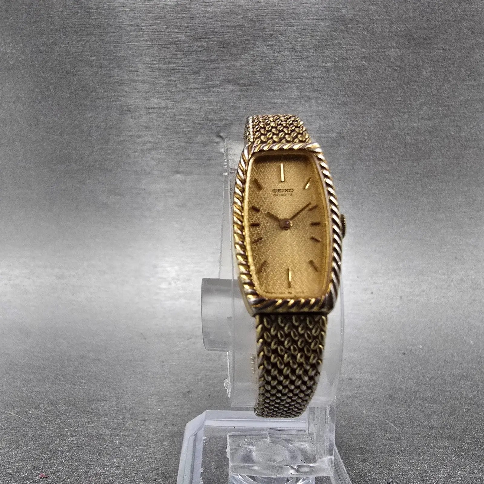 Seiko Tank Watch Women 14mm Champagne Dial Gold Tone 1320-5959 New Battery VTG H5