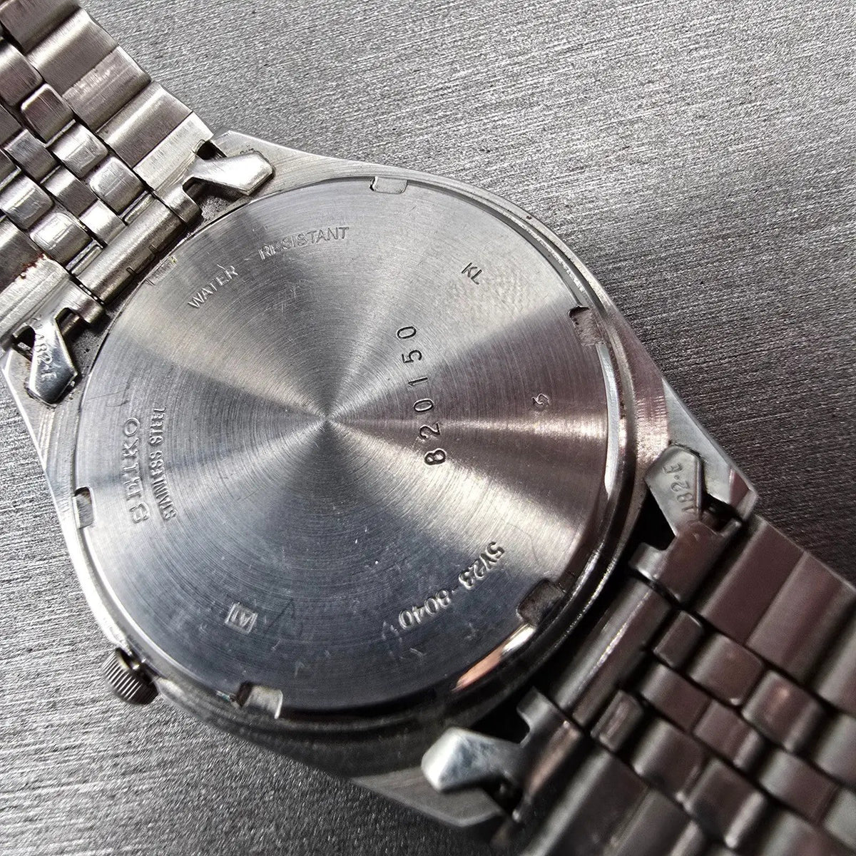 Seiko SQ Watch Men 35mm Black Dial Silver Tone Daydate Round 5Y23-8040 New Batt10