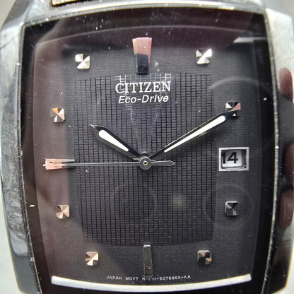 Citizen Eco-Drive Tank Watch Men 31mm Black Dial Black Date E111-S049377 Runs1