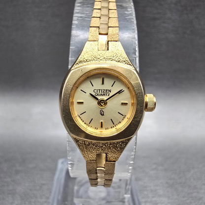 Citizen CQ Watch Women 17mm Champagne Dial Gold Tone Round 3220-890795 New Batt20