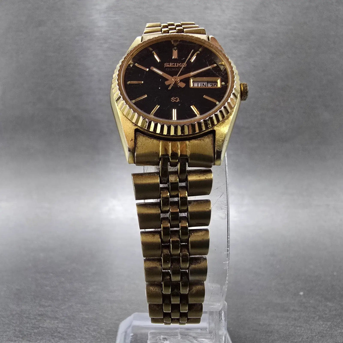 Seiko President Watch Women 24mm Black Dial Gold Daydate Round New Battery VTG5