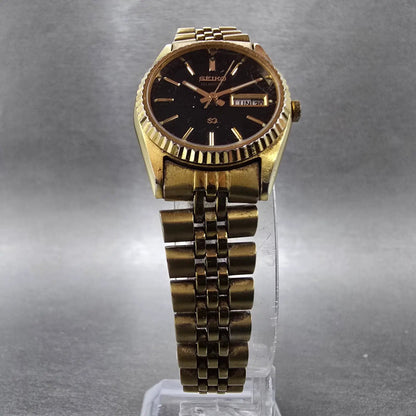 Seiko President Watch Women 24mm Black Dial Gold Daydate Round New Battery VTG5