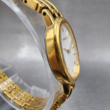 Seiko Watch Women 17mm White Dial Gold Tone Oval V4001019 New Battery3