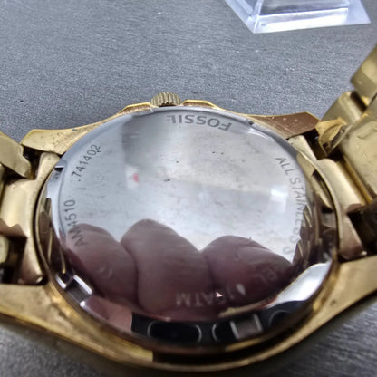 Fossil Cecile Watch Women 40mm Cream Dial Gold Tone Daydate AM4510 New Battery S9