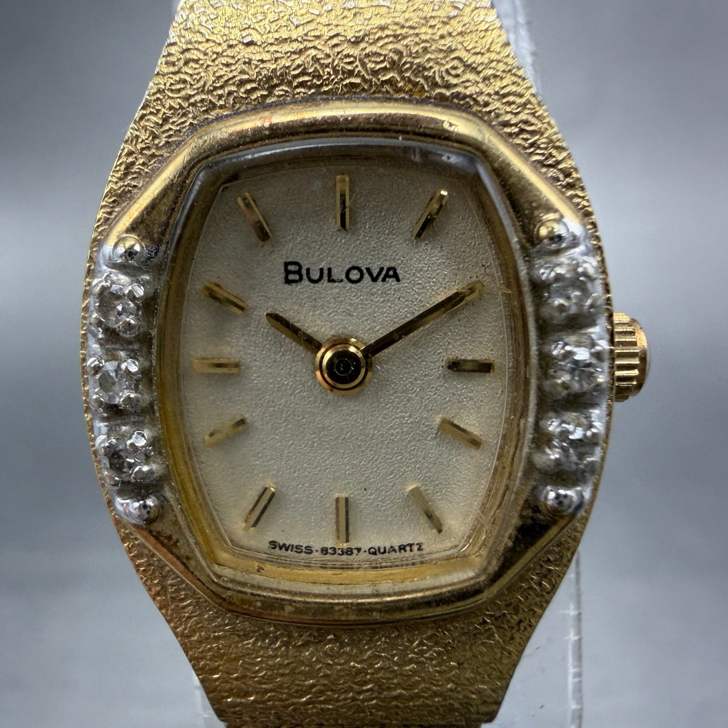 Bulova Watch Women 17mm Champagne Dial Gold Tone 83387 New Battery Diamond1