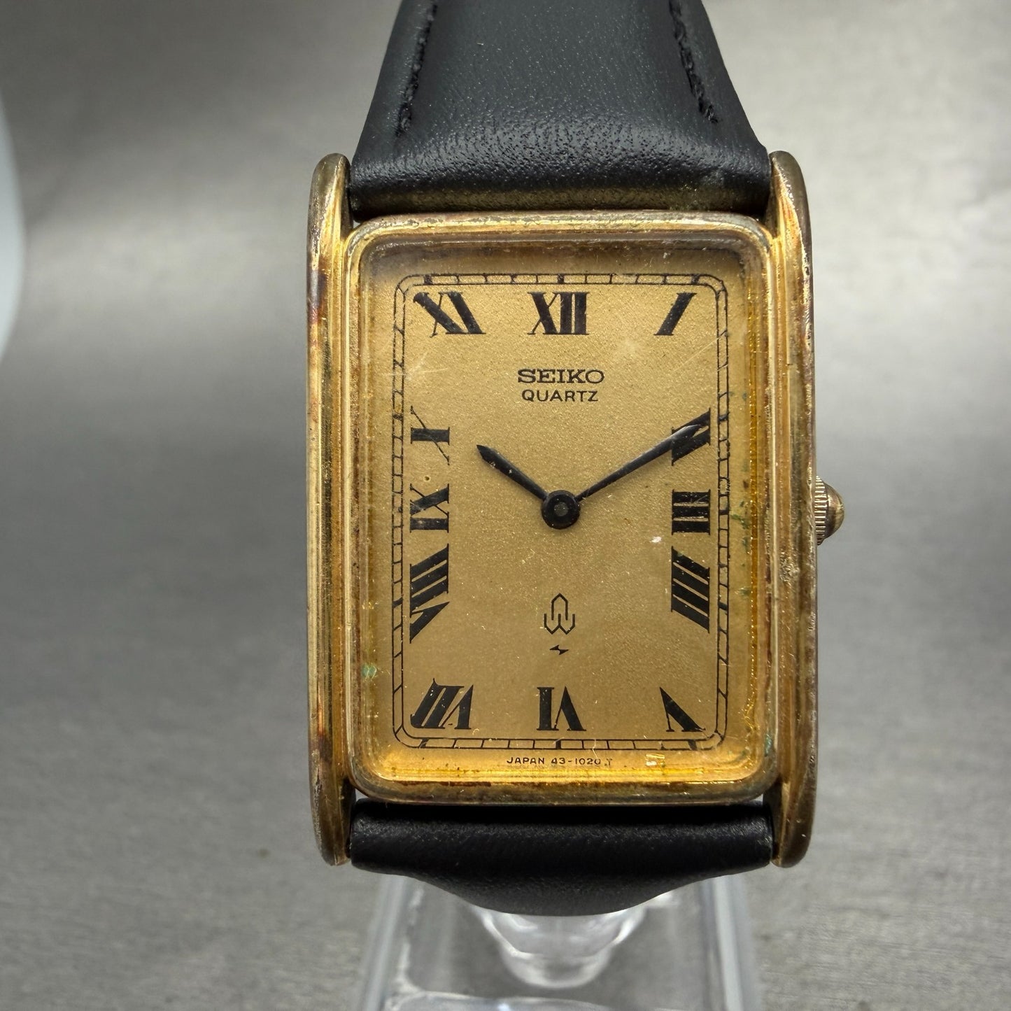 Seiko Tank Watch Men 24mm Champagne Dial Gold Tone Rectangle 43-3380 New Battery0