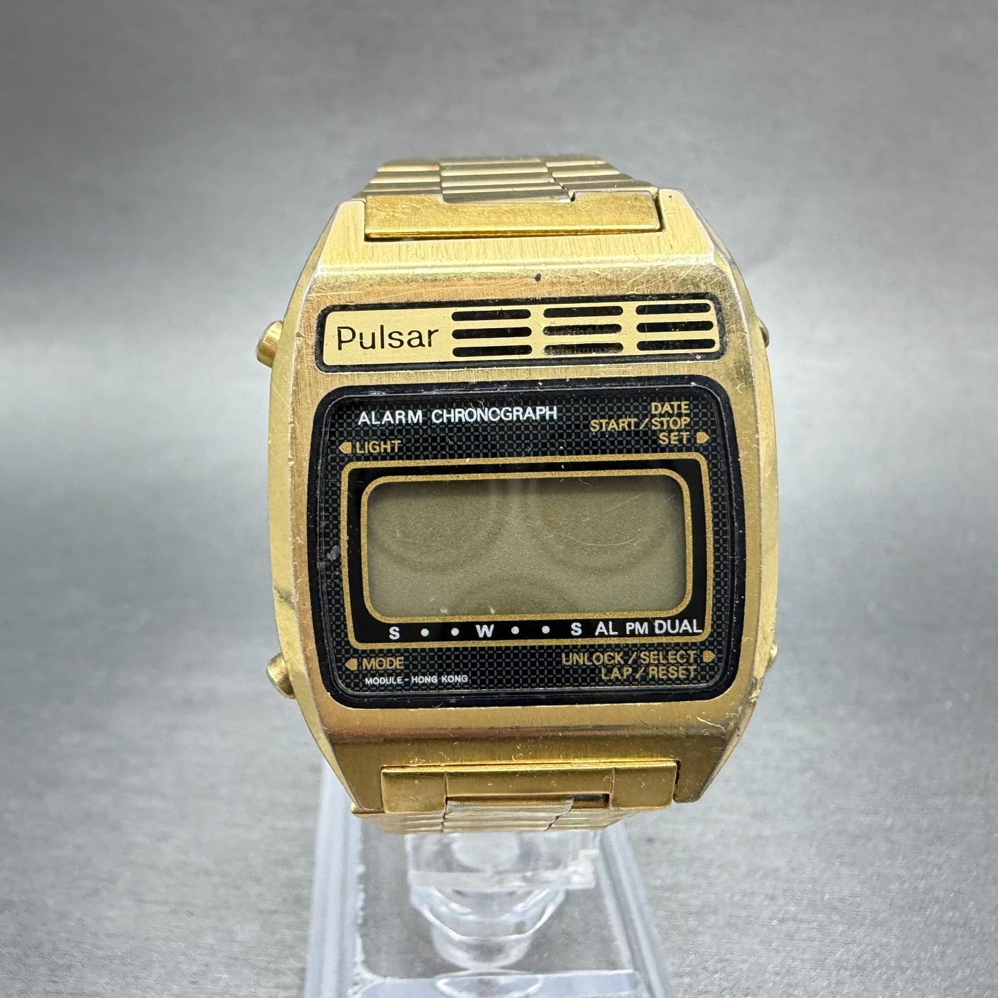 Seiko Pulsar Digital Watch Men 31mm Gold Tone Alarm Chrono Y486-4030 PARTS VTG0