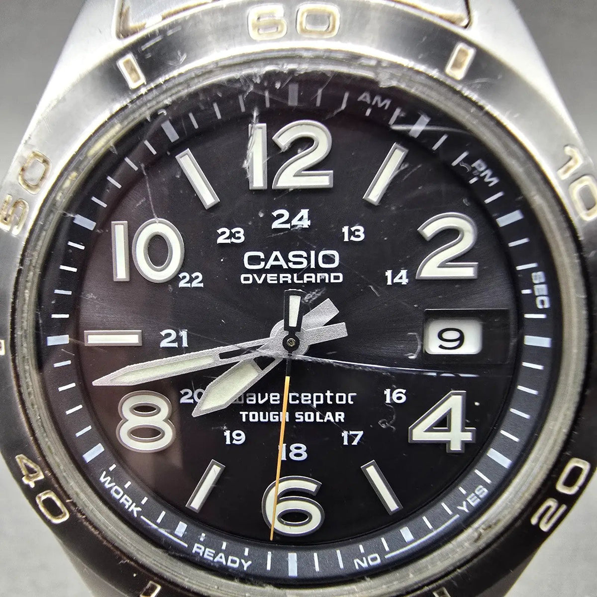Casio Overland Watch Men 42mm Black Dial Steel Date Solar Round OVW-110 READ!!!J2