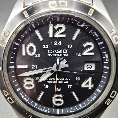 Casio Overland Watch Men 42mm Black Dial Steel Date Solar Round OVW-110 READ!!!J2