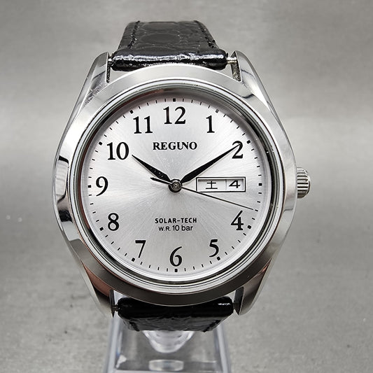 Citizen Reguno Solar Watch Men 38mm Silver Dial Silver Tone Daydate Round Runs0