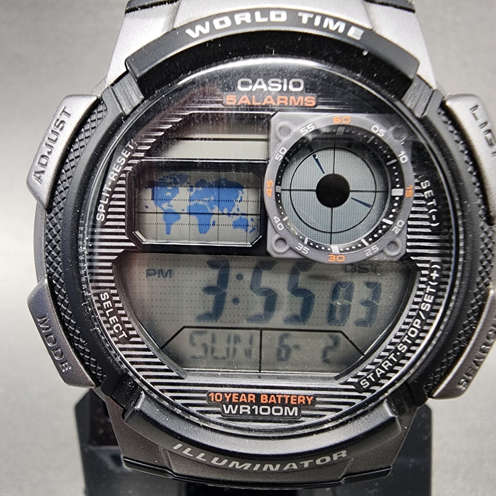 Casio AE1000W Watch Men 41mm Digital Black Gray Tone World Time Alarm New batt2