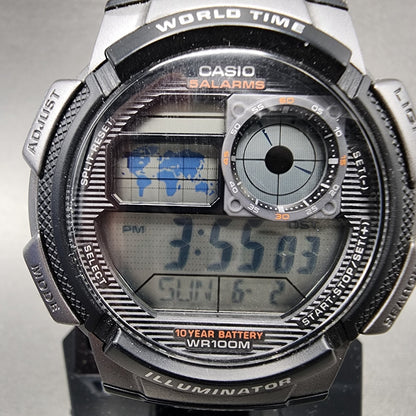 Casio AE1000W Watch Men 41mm Digital Black Gray Tone World Time Alarm New batt2