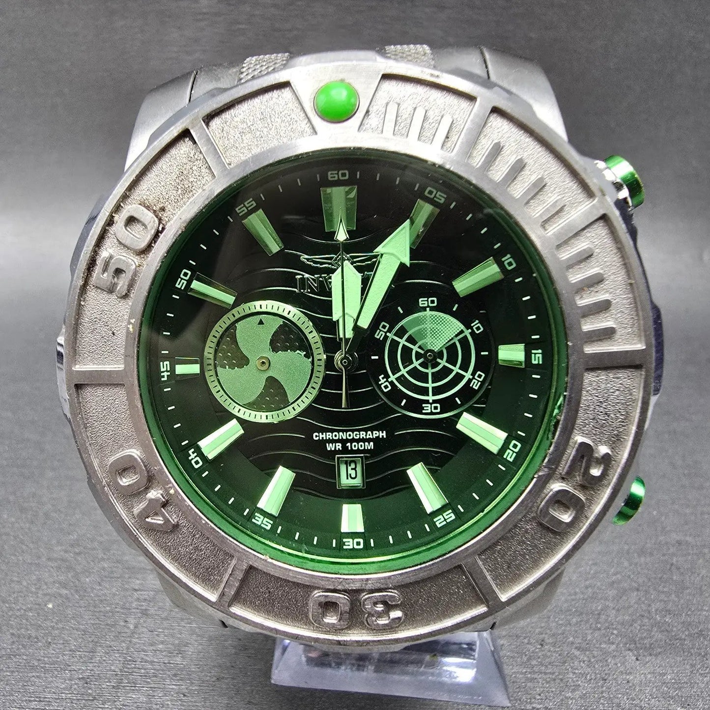 Invicta Coalition Forces Radar Chronograph Watch Men 59mm Green Dial Steel PARTS0