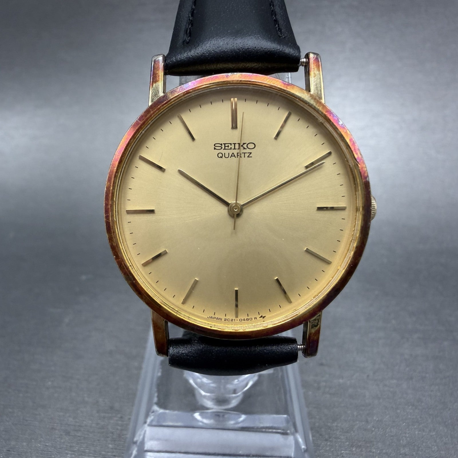 Seiko Watch Men 32mm Champagne Dial Gold Tone Round VTG 2C21-0120 New Battery0
