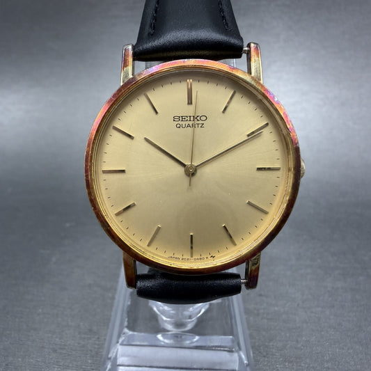 Seiko Watch Men 32mm Champagne Dial Gold Tone Round VTG 2C21-0120 New Battery0