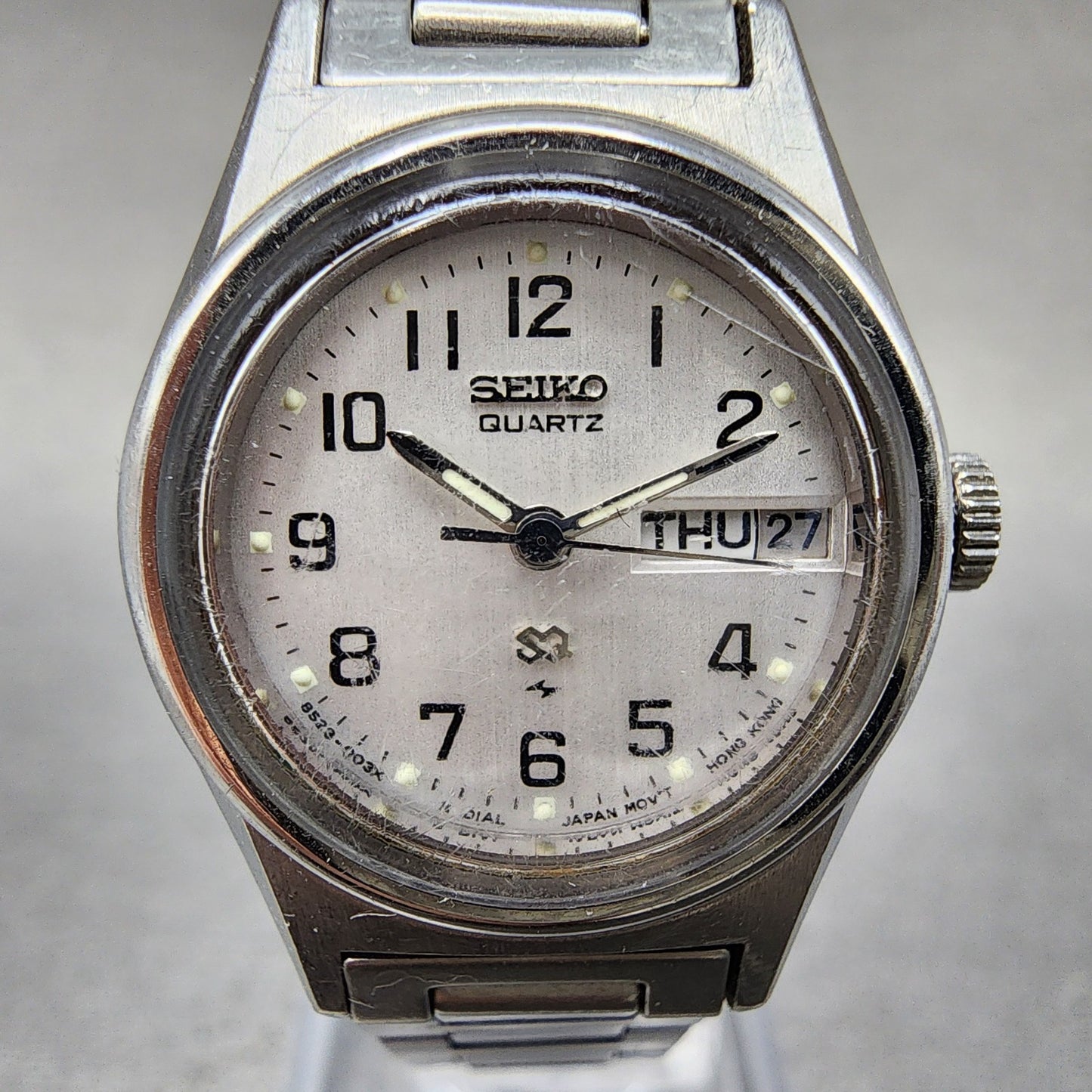 Seiko SQ Watch Women 23mm Silver Dial Silver Tone Daydate 85230039 New Battery1