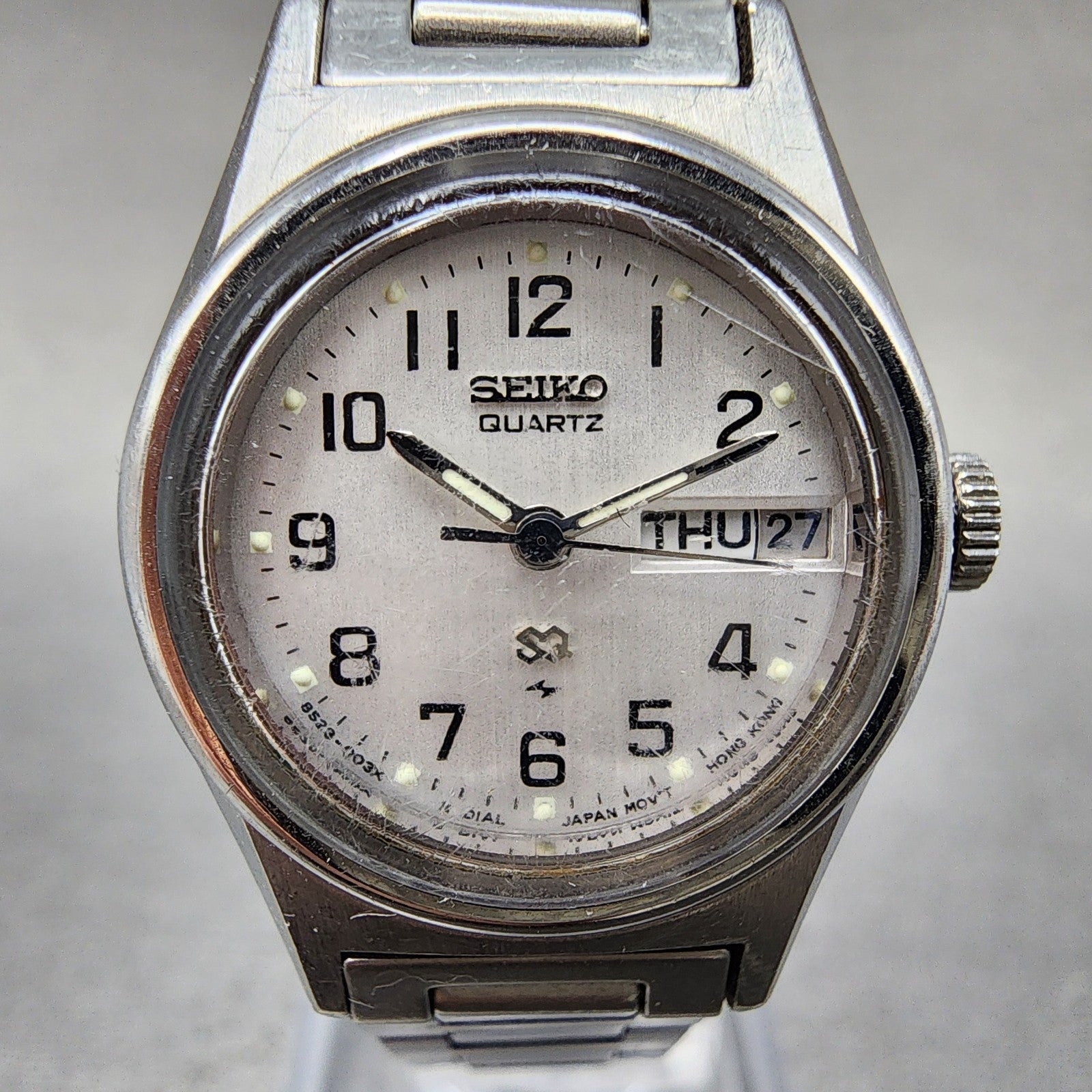 Seiko SQ Watch Women 23mm Silver Dial Silver Tone Daydate 85230039 New Battery1