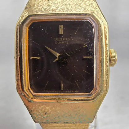 Seiko Watch Women 16mm Brown Dial Gold Tone Rectangle 2C20-5789 New Battery VTG1