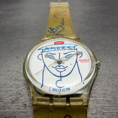 Swatch Flowers Watch Unisex 34mm White Dial Clear Case GK207 Round New Battery2