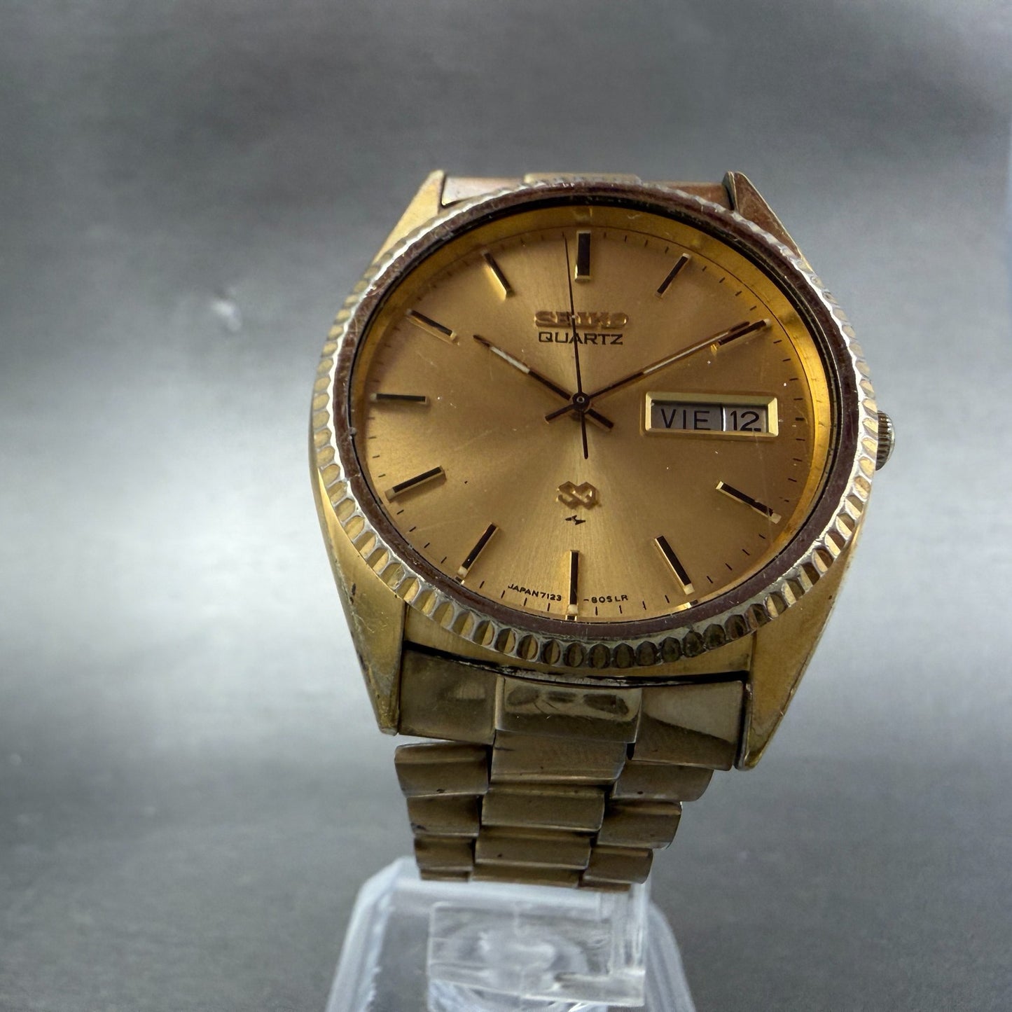 Seiko SQ Presdisent Watch Men 36mm Gold Dial Gold Tone Daydate 7123-8050 PARTS6