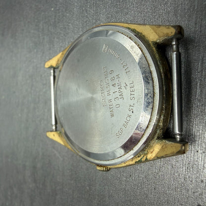 Seiko Watch Men 36mm Champagne Dial Gold Tone Round 7121-8000 New Battery VTG8