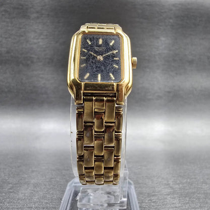 Seiko Watch Women 17mm Black Dial Gold Tone Rectangle Y400-5498 New Battery JP235