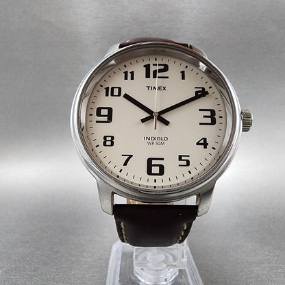 Timex Easy Reader Watch Men 43mm Cream Dial Silver Tone Round New Battery5