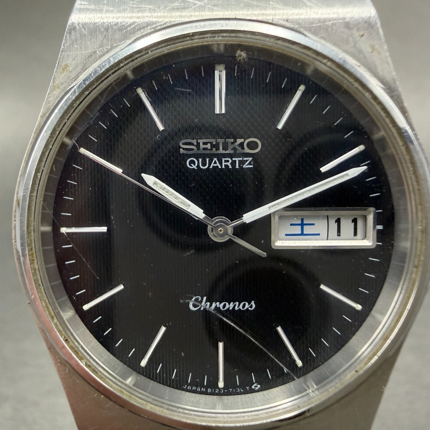 Seiko Chronos Watch Men 34mm Black Dial Silver Tone Daydate 8123-7090 New Batt1