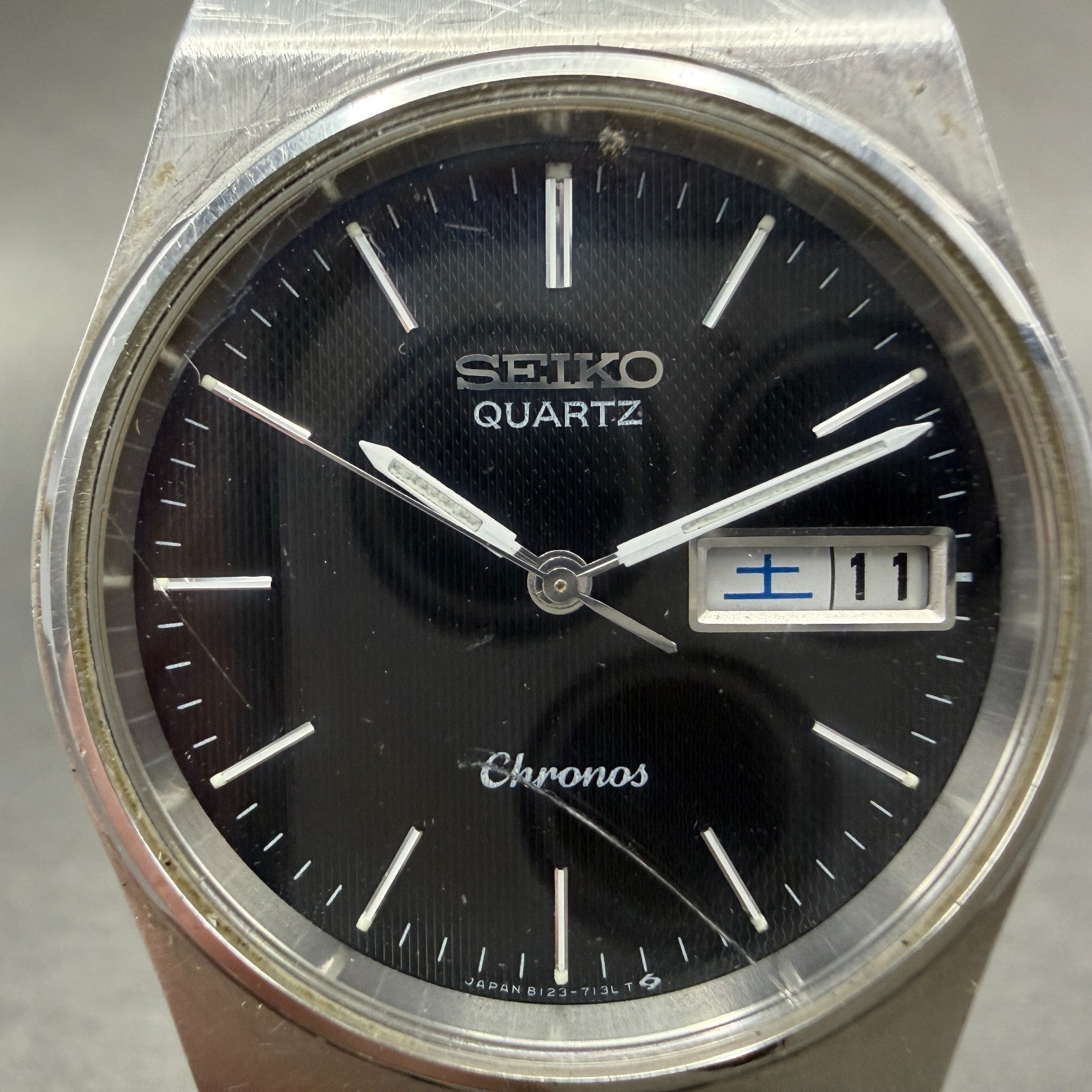 Seiko Chronos Watch Men 34mm Black Dial Silver Tone Daydate 8123-7090 New Batt1
