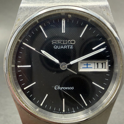 Seiko Chronos Watch Men 34mm Black Dial Silver Tone Daydate 8123-7090 New Batt1