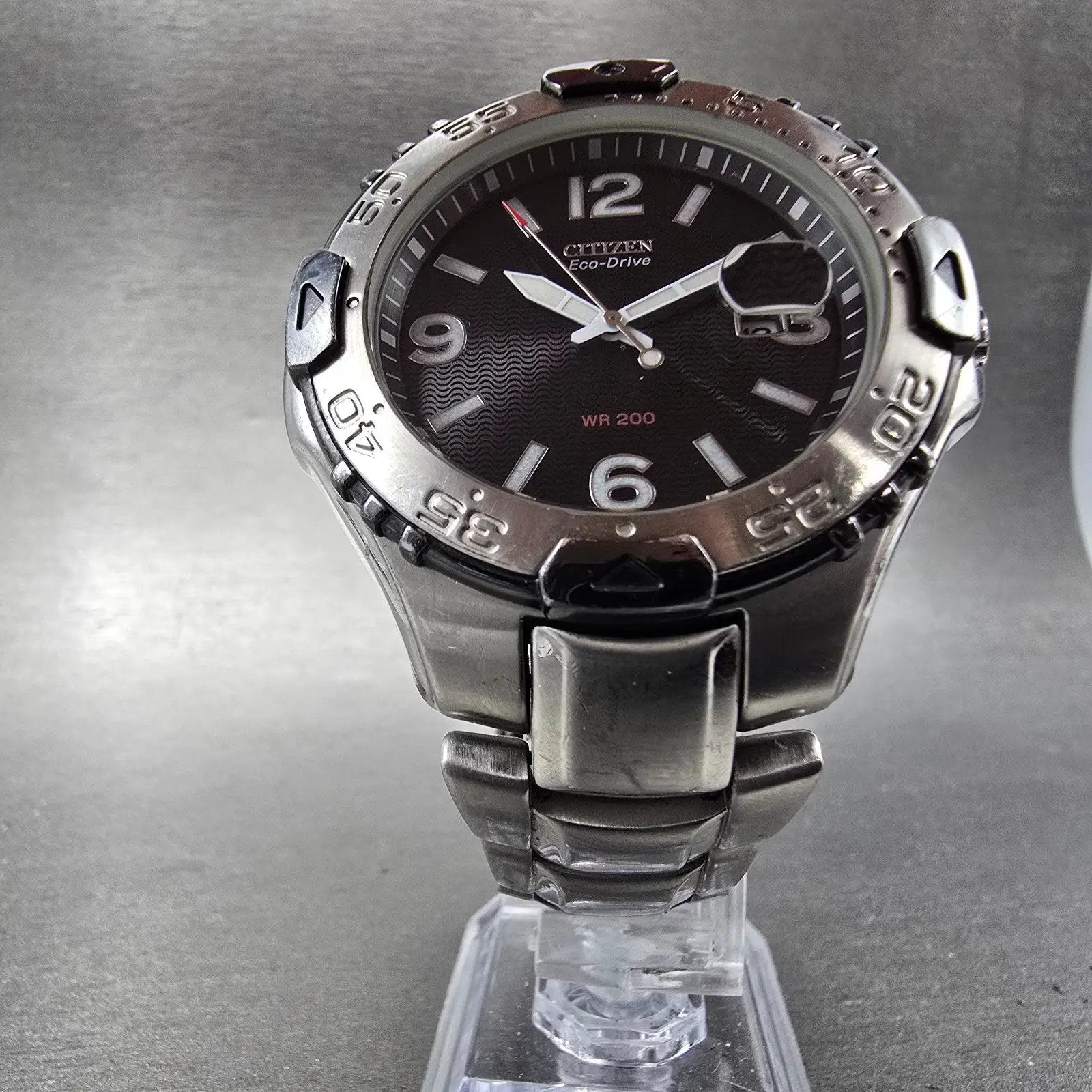 Citizen Eco-Drive Dive Watch Men 45mm Black Dial Silver Tone Date Runs5
