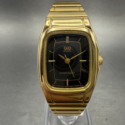 Citizen Q&Q Tank Watch Women 21mm Black Dial Gold Tone Rectangle New Battery0