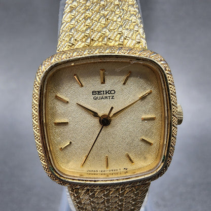 Seiko watch Women 20mm Champagne Dial Gold Tone Rectangle 12215340 New Battery1