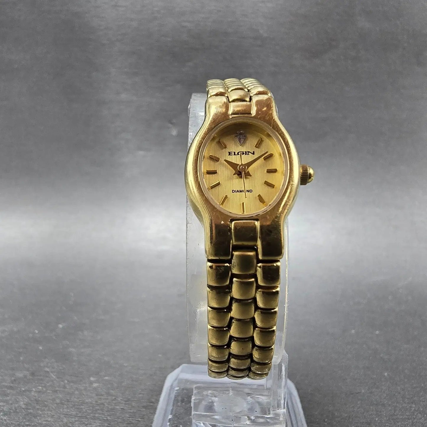 Elgin Watch Women 17mm Gold Dial Gold Tone Oval Bracelet EL 320 New Battery5