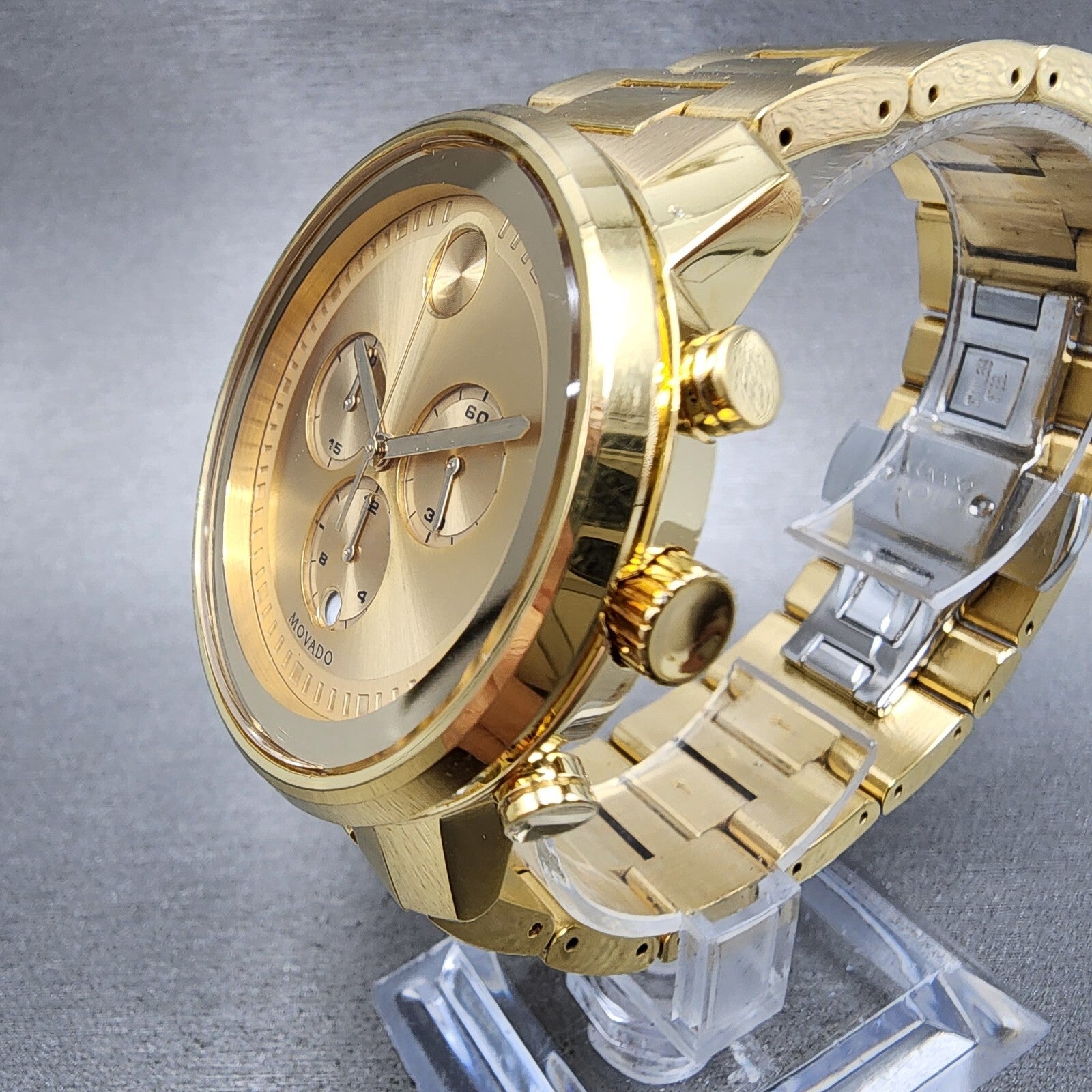 Movado Bold Chronograph Watch Men 44mm Gold Dial Gold Tone Round 3600278 New Bat2