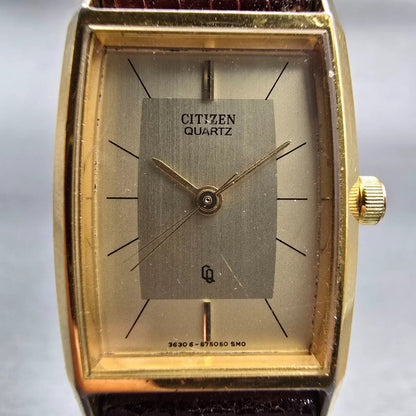 Citizen CQ Watch Women 19mm Gold Dial Gold Tone Rectangle 3630-890671 New Batt1